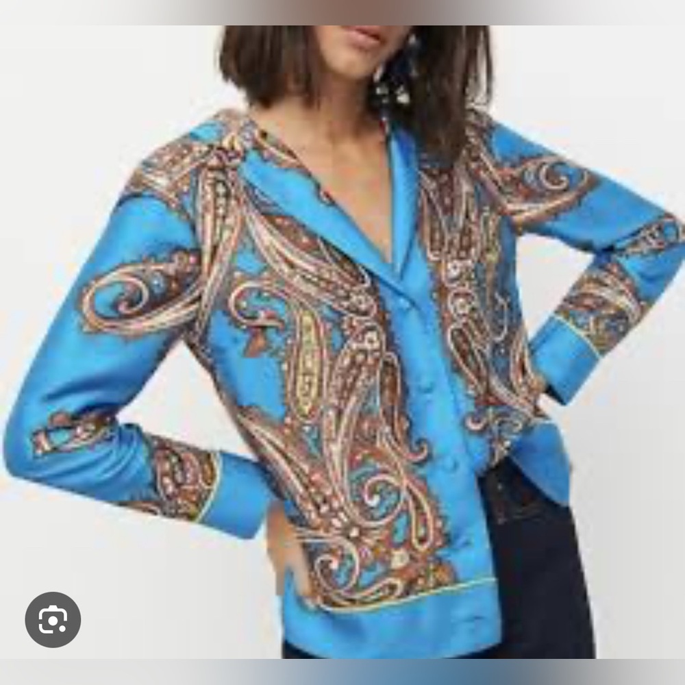 J. Crew Blue and Brown Paisley silk pijama Shirt